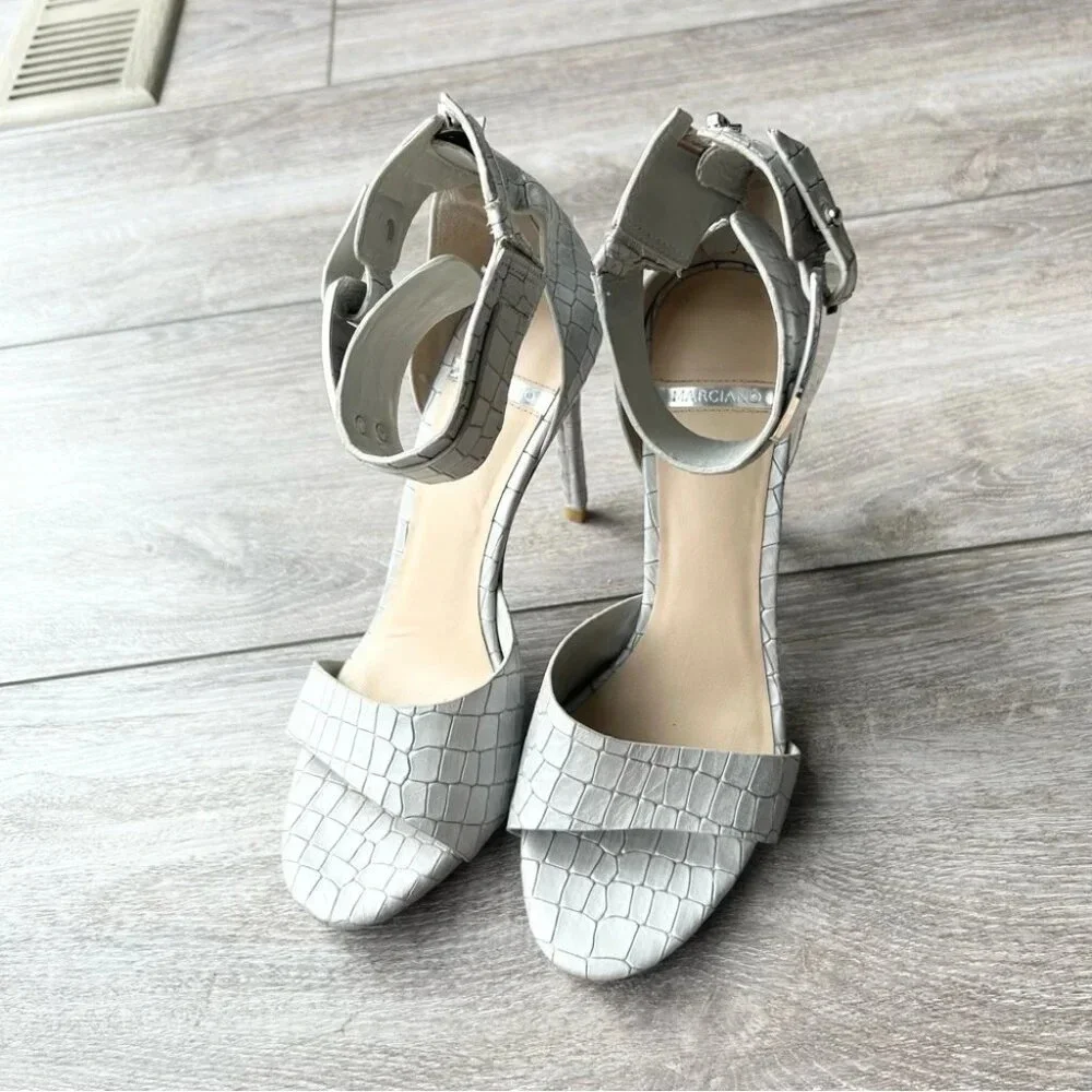 GUESS by Marciano Silver Croc Print Stiletto Heels All Leather